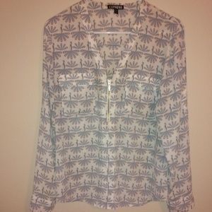 Express Peacock Print Long Sleeve Zip Front Blouse